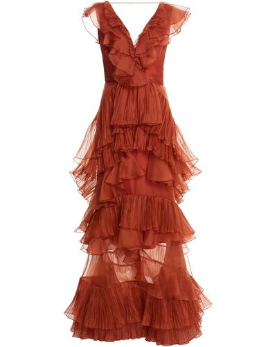 Johanna Ortiz Melancholy Dance Ruffled Silk Organza Gown - Orange