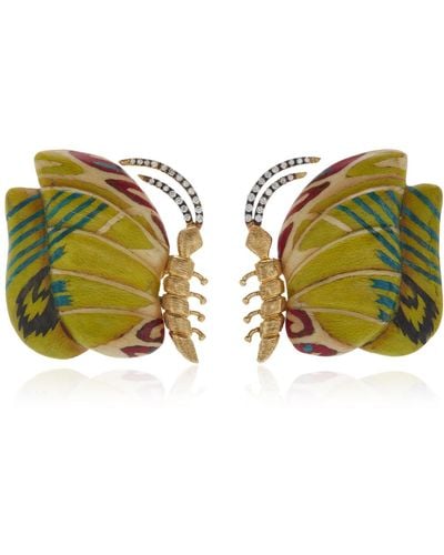 Silvia Furmanovich 18k Yellow Gold Marquetry Wood Earrings - Green