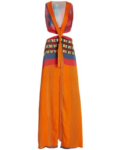 House of Aama Sundown Cut-out Silk Charmeuse Gown - Orange