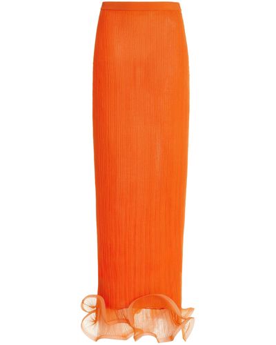 Jonathan Simkhai Kelso Ruffled Plisse-knit Maxi Skirt - Orange