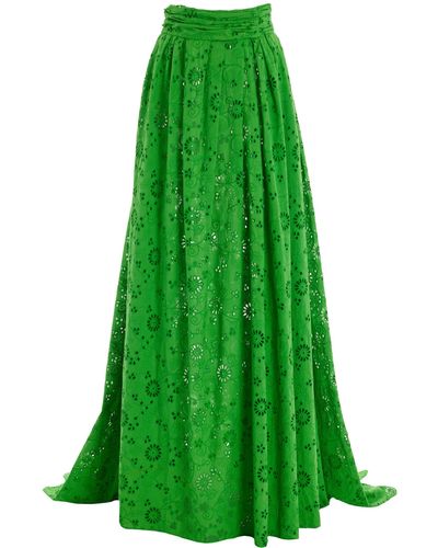 Carolina Herrera Embroidered Cotton Maxi Skirt - Green