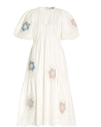 Sea Violette Patchwork Cotton Midi Dress - White