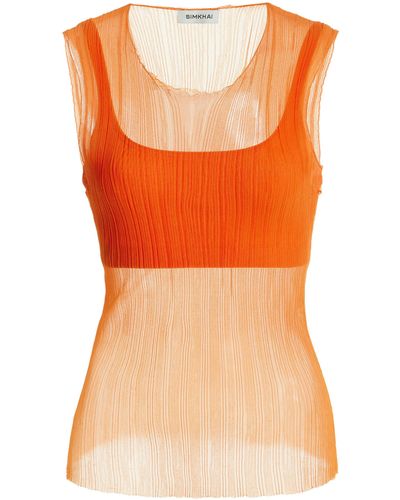 Jonathan Simkhai Oakley Bralette-detailed Plisse-knit Tank Top - Orange