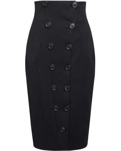 Alaïa Buttoned Stretch-wool Midi Pencil Skirt - Black