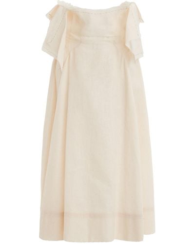 Maison Margiela Embroidered Cotton-silk Midi Skirt - Natural