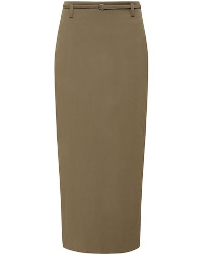 St. Agni Kelp Belted Stretch-wool Pencil Skirt - Green