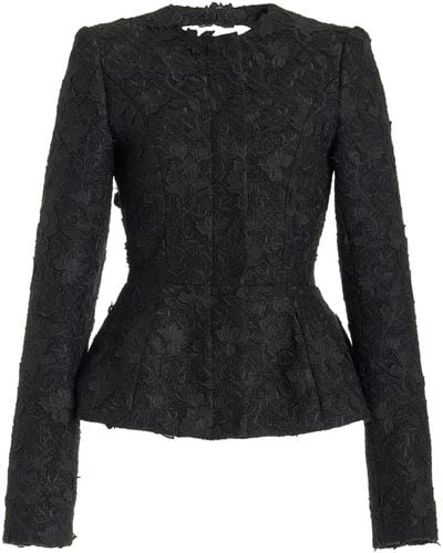 Oscar de la Renta Gardenia-embroidered Tweed Open-back Jacket - Black