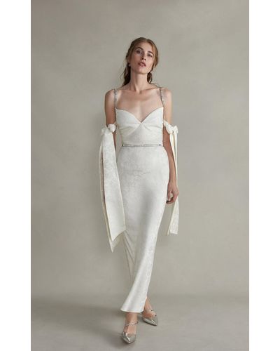 Markarian Rhett Jeweled Cami Strap Dress With Arm Bow Detail - White