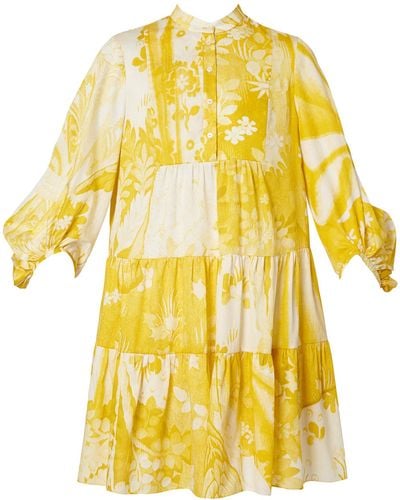 Erdem Tiered Cotton Mini Dress - Yellow