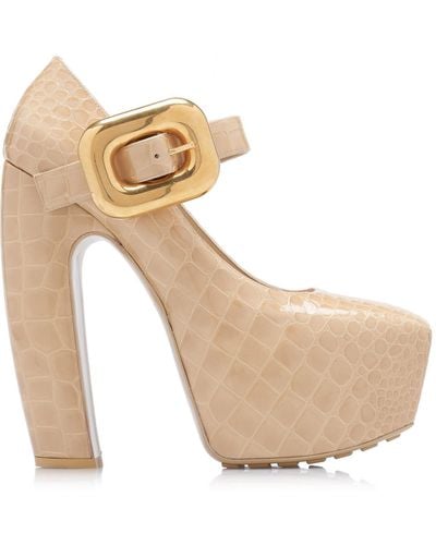 Bottega Veneta Croc-embossed Leather Mary-jane Platform Court Shoes - White