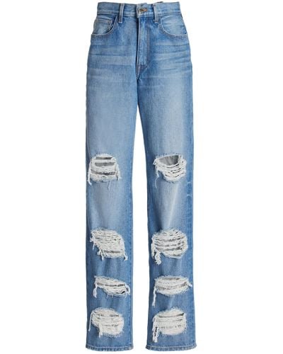 Brandon Maxwell The Rayssa Distressed Straight-leg Jeans - Blue
