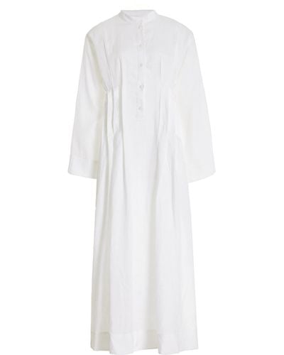 Bondi Born Nikko Pleated Organic Linen Maxi Dress - White