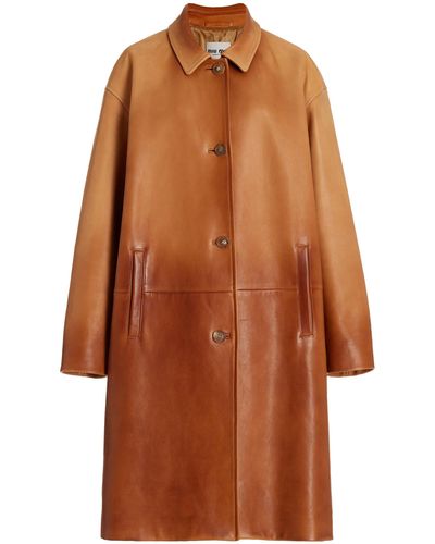 Miu Miu Nappa Leather Coat - Brown