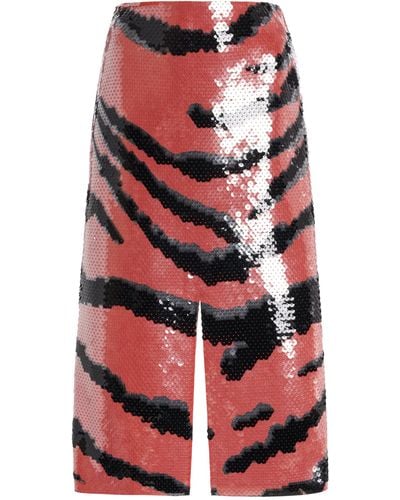 Bottega Veneta Tiger-printed Sequin Midi Skirt - Red