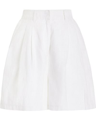 Posse Marchello Pleated Linen Shorts - White