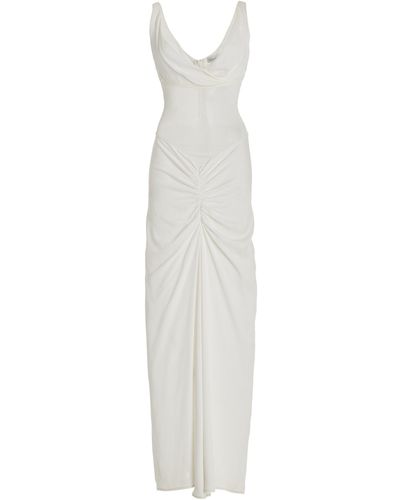 Christopher Esber Fusion Fold Knit-detailed Ruched-crepe Maxi Dress - White