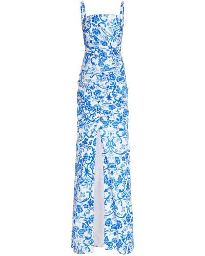Carolina Herrera Floral-print Stretch Cotton Faille Gown - Blue