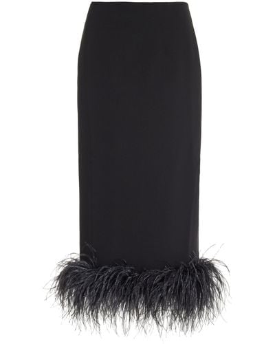 16Arlington Petya Feather-trimmed Crepe Midi Skirt - Black