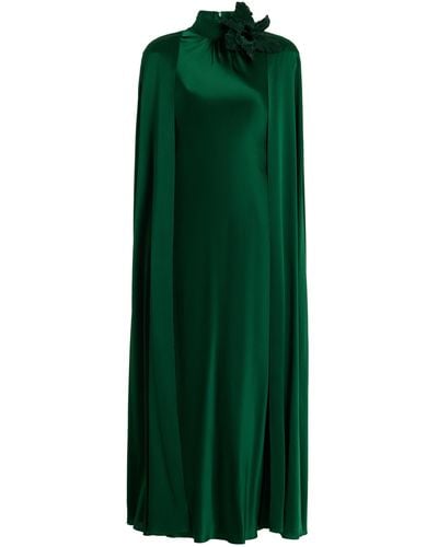 Rodarte Cape-detailed Silk Maxi Dress - Green