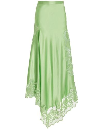 Ulla Johnson Cressida Lace-trimmed Silk Midi Skirt - Green