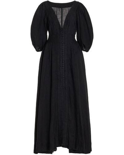 Fil De Vie Casablanca Linen Maxi Dress - Black