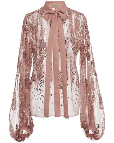 Elie Saab Sequin Embroidered Pussy Bow Blouse - Pink
