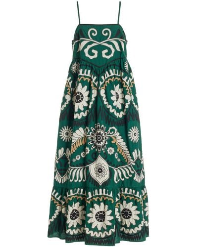 Sea Charlough Embroidered Cotton Midi Dress - Green