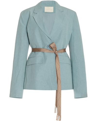 Ulla Johnson Ellery Cotton And Linen-blend Blazer Jacket - Blue