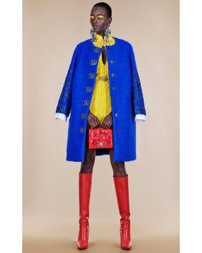 Andrew Gn Embellished Mohair-blend Coat - Blue
