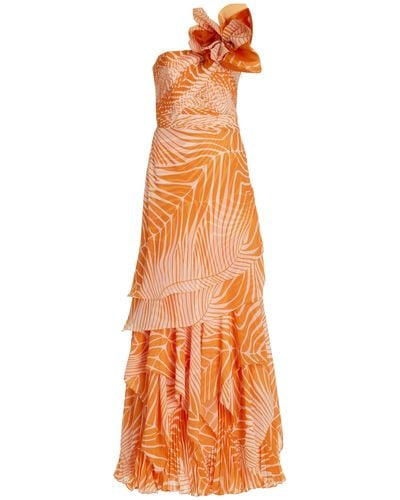 ANDRES OTALORA Caladium Pleated Chiffon Maxi Dress - Orange