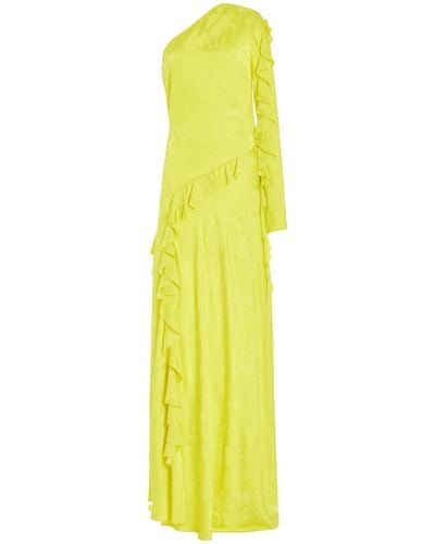 Alejandra Alonso Rojas One-shoulder Ruffled Silk Gown - Yellow