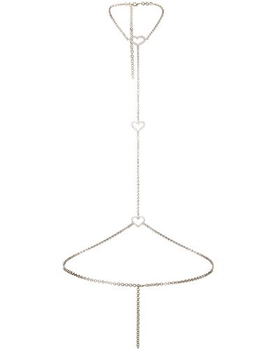 Alessandra Rich Heart-embellished Crystal Body Chain - White