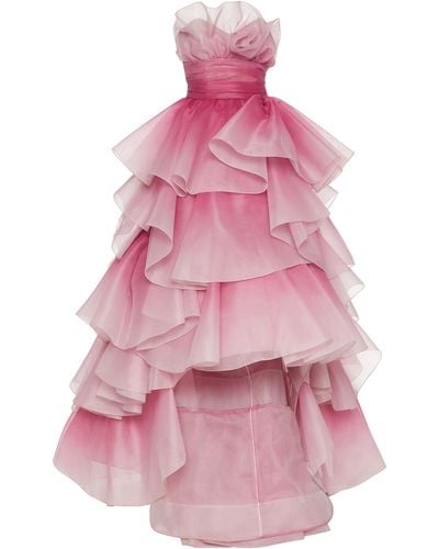 Marchesa Tiered-ruffle Strapless Tulle Gown - Pink
