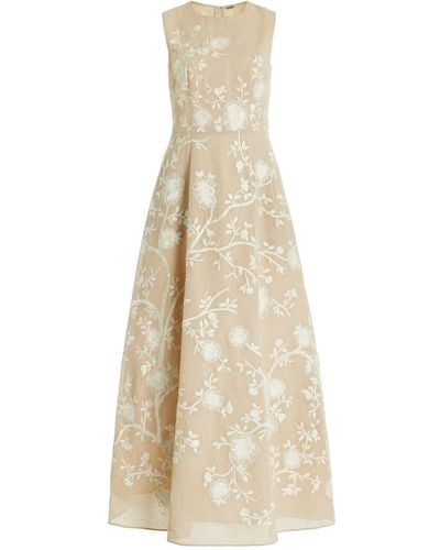 Adam Lippes Embroidered Cotton Burlap Maxi Dress - Natural