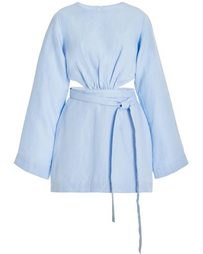 Bondi Born Komodo Cutout Organic Linen Mini Dress - Blue
