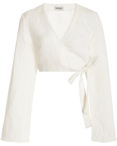 Jonathan Simkhai Hailey Cropped Linen-blend Wrap Top - White