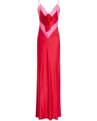LoveShackFancy Serita Lace-trimmed Silk Maxi Dress - Red