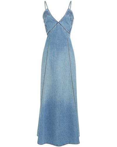 Chloé Recycled Cotton-linen Denim Maxi Dress - Blue