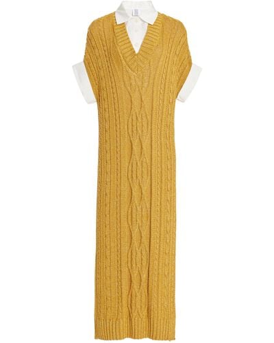 Rosie Assoulin Lurex Cable-knit Midi Jumper Dress - Yellow