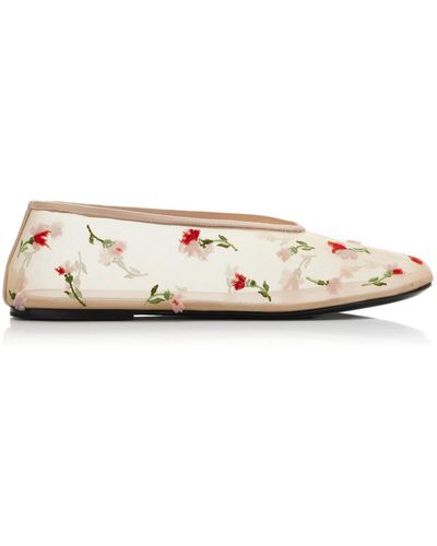 Khaite Marcy Floral-embroidered Mesh Flats - Natural