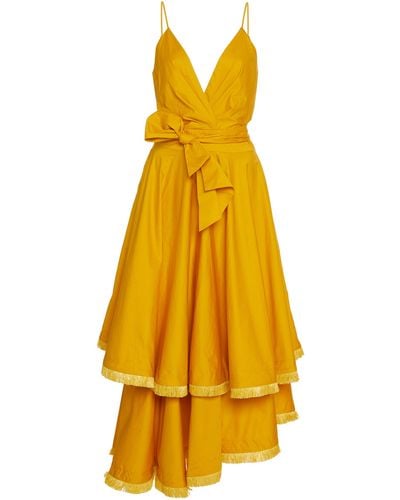 Johanna Ortiz V-neck Stretch Poplin Dress - Yellow