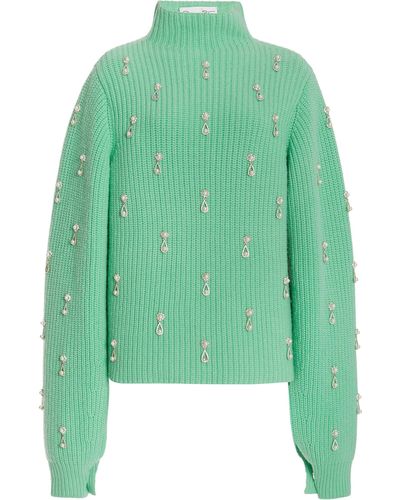 Oscar de la Renta Pearl-embroidered Wool Turtleneck Sweater - Green
