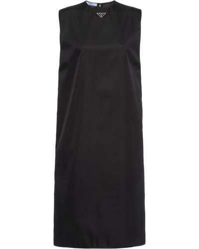 Prada Logo-detailed Gabardine Midi Dress - Black