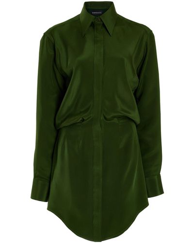 Brandon Maxwell Vera Silk Crepe Shirtdress - Green