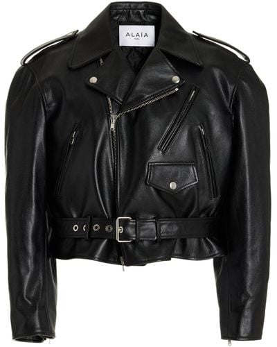 Alaïa Hailey Leather Motorcycle Jacket - Black