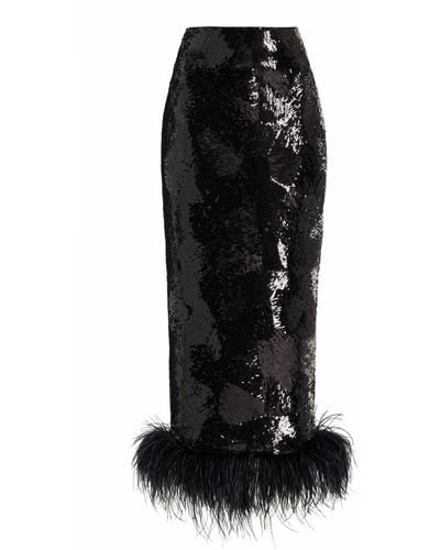 Rasario Feather-detailed Sequined Midi Skirt - Black