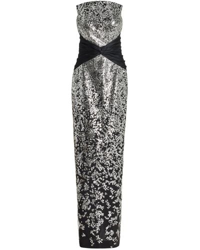 Pamella Roland Knit-detailed Sequined Strapless Gown - Metallic