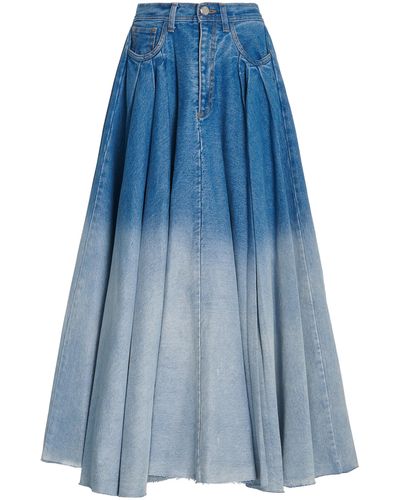 Brandon Maxwell Pleated Denim Midi Skirt - Blue