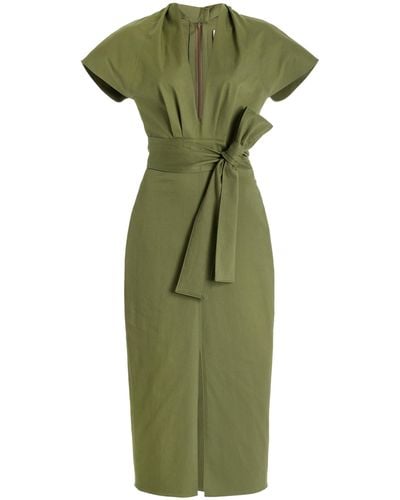 Carolina Herrera Cotton-blend Pencil Midi Dress - Green