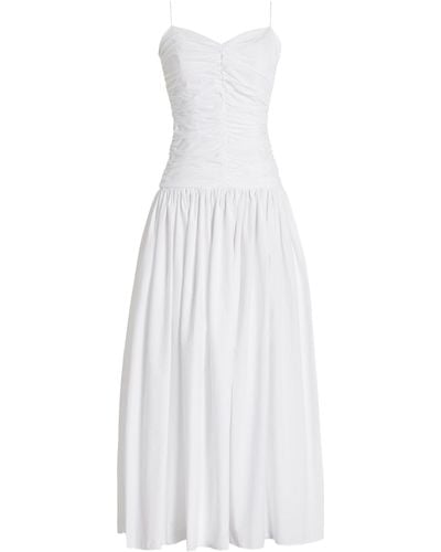 Matteau Gathered Drop-waist Organic Cotton Maxi Dress - White